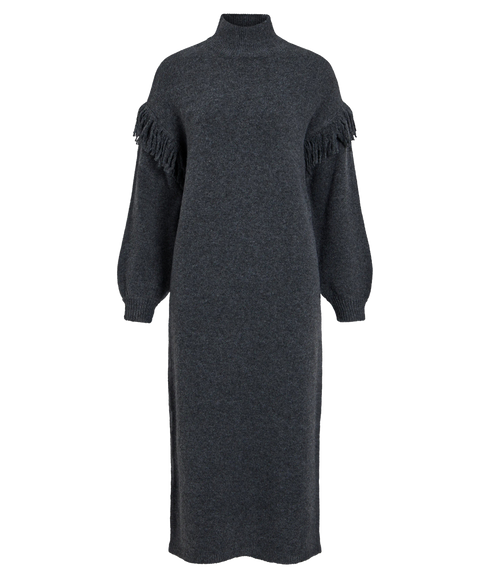 Adeli Highneck LS Detail Knit Dress - Grey