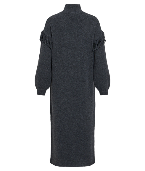 Adeli Highneck LS Detail Knit Dress - Grey