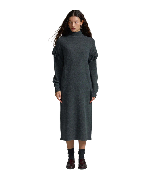 Adeli Highneck LS Detail Knit Dress - Grey