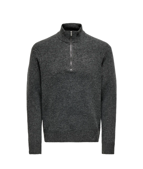 Move Reg Brushed Half Zip Knit - Black Melange