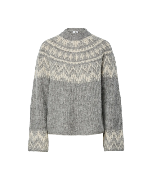 Liri Ls Wool Blend Knit Pullover - Medium Grey Melange Birch