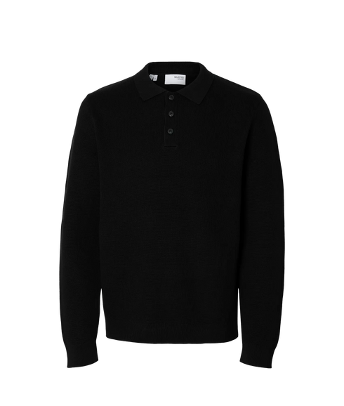 Dane Ls Knit Structure Polo Neck - Black