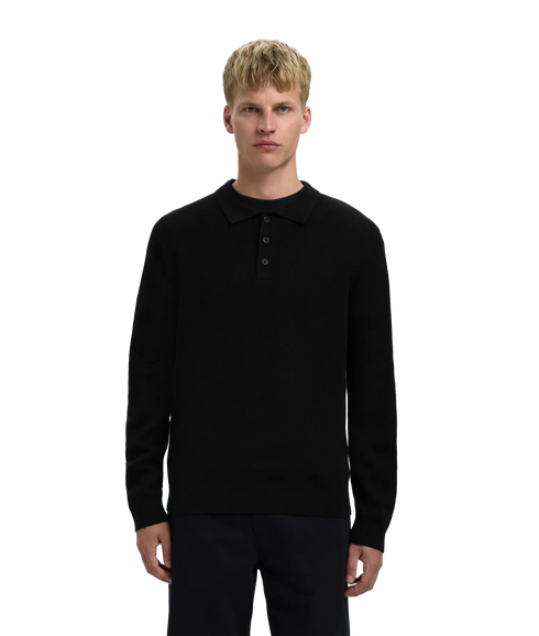 Dane Ls Knit Structure Polo Neck - Black