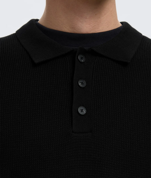 Dane Ls Knit Structure Polo Neck - Black