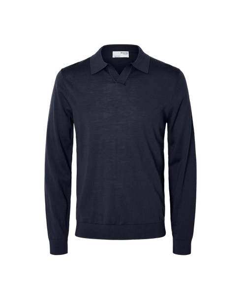 Tray Ls Knit Merino Open Polo - Navy Blazer