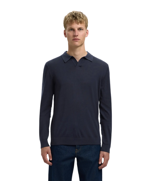 Tray Ls Knit Merino Open Polo - Navy Blazer