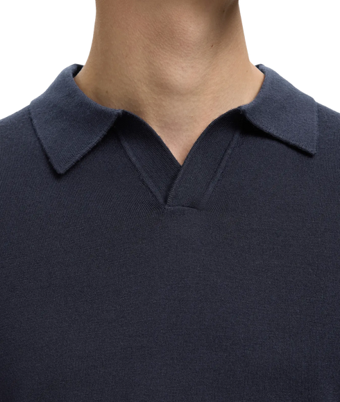 Tray Ls Knit Merino Open Polo - Navy Blazer