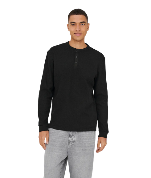 Tobie Reg LS Henley Tee - Black