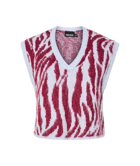 Mynthe Sl V-Neck Knit Vest Bc - Beet Red Xenon Blue
