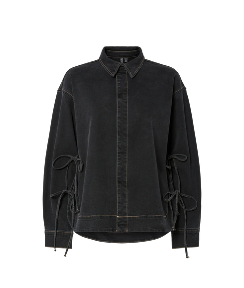 Mathea Ls Curved Denim Shirt - Black Washed Black