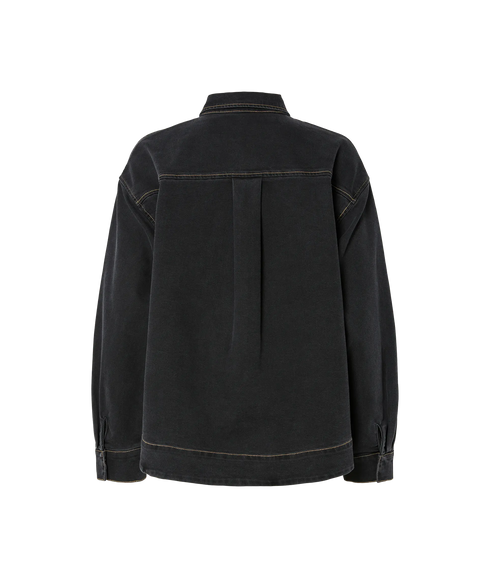 Mathea Ls Curved Denim Shirt - Black Washed Black