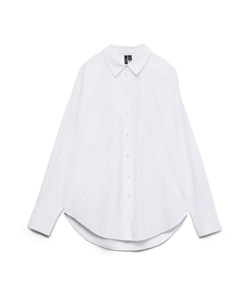 Fanni Rhinestone Ls Shirt Ga - Bright White Rhinestones Silver