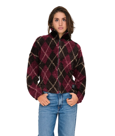 Eline Life L/S Zip Teddy Swt - Black Coffee Nomad/Cabernet