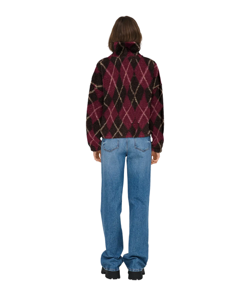 Eline Life L/S Zip Teddy Swt - Black Coffee Nomad/Cabernet