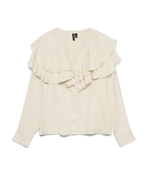Lizzi Ls Flounce Top Ga - Birch