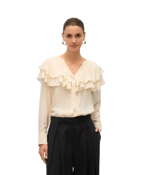 Lizzi Ls Flounce Top Ga - Birch