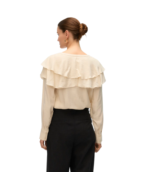 Lizzi Ls Flounce Top Ga - Birch