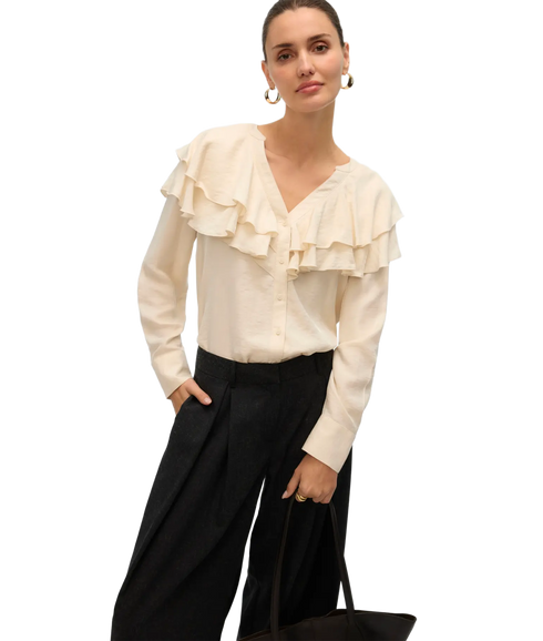 Lizzi Ls Flounce Top Ga - Birch