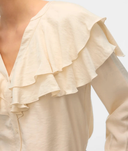 Lizzi Ls Flounce Top Ga - Birch