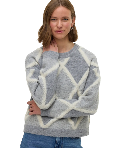 Argie Ls O-Neck Pullover - Medium Grey Melange/Birch