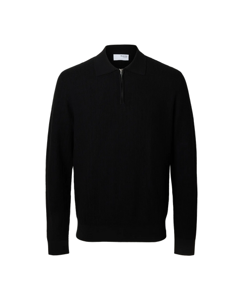 Cran Ls Knit Structure Half Zip Polo - Black