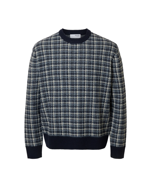 Mikolas Ls Knit Relaxed Crew Neck - Sky Captain Blue Mirage & Angora