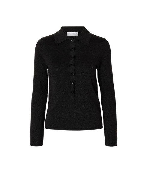 Lura Ls Slim Knit Collar Neck - Black Tonal Lurex