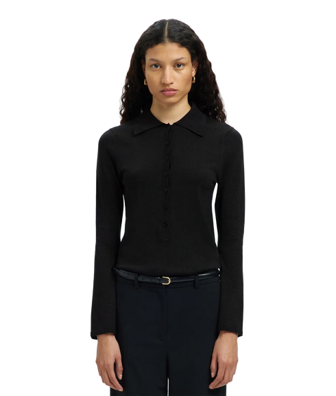 Lura Ls Slim Knit Collar Neck - Black Tonal Lurex