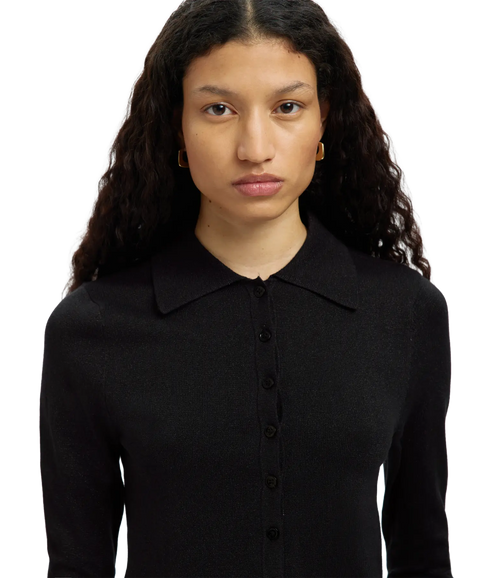 Lura Ls Slim Knit Collar Neck - Black Tonal Lurex