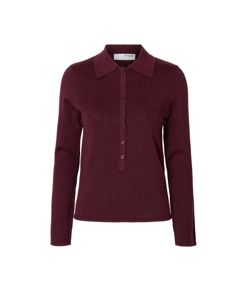 Lura Ls Slim Knit Collar Neck - Fig Tonal Lurex