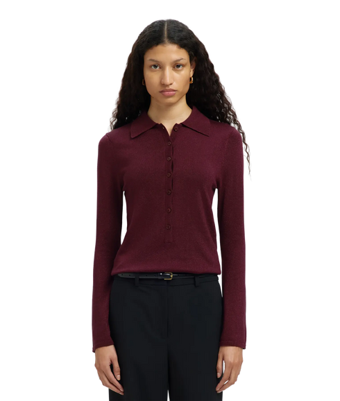 Lura Ls Slim Knit Collar Neck - Fig Tonal Lurex