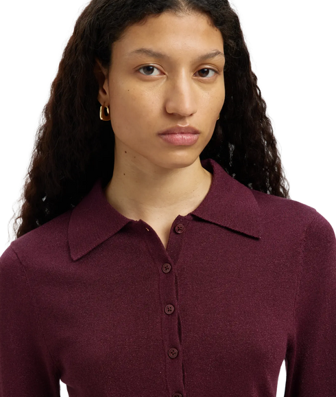 Lura Ls Slim Knit Collar Neck - Fig Tonal Lurex