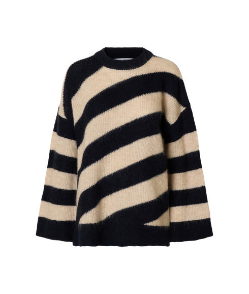 Almina Oversize Ls Knit O-Neck - Blue