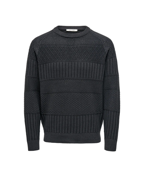 Alkan Reg Crew Knit - Dark Grey Melange