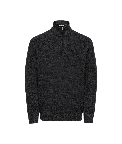 Join Reg Ls High Neck Knit Camp - Black Grey Pinstripe