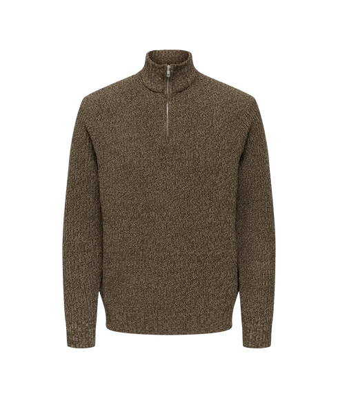 Join Reg Ls High Neck Knit Camp - Walnut Demitasse