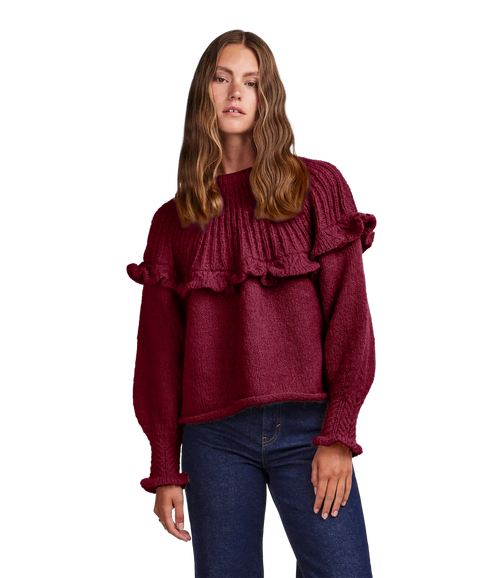 Sikka Ls Oneck Knit Bc - Beet Red