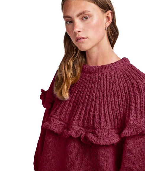 Sikka Ls Oneck Knit Bc - Beet Red