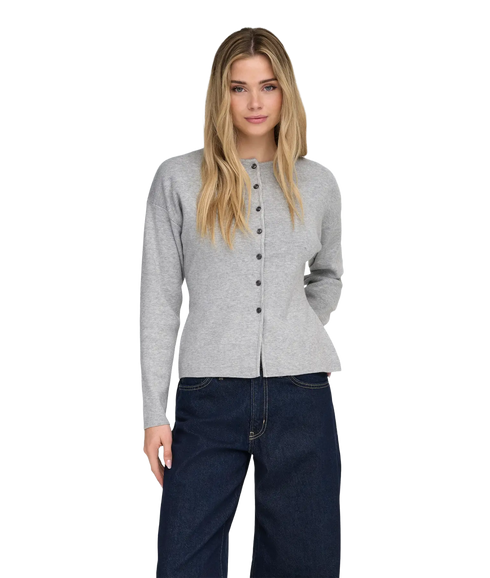 Lucy LS O-Neck Cardigan Knit - Grey