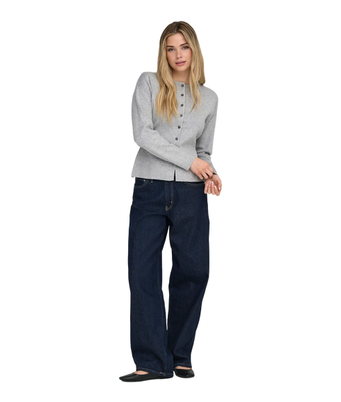 Lucy LS O-Neck Cardigan Knit - Grey