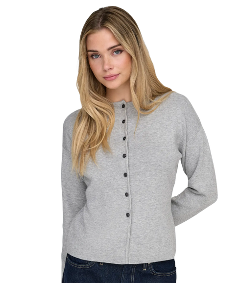 Lucy LS O-Neck Cardigan Knit - Grey