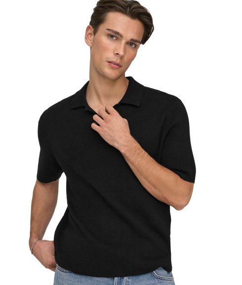 Travis Reg 12 Ss Mel Knit - Black