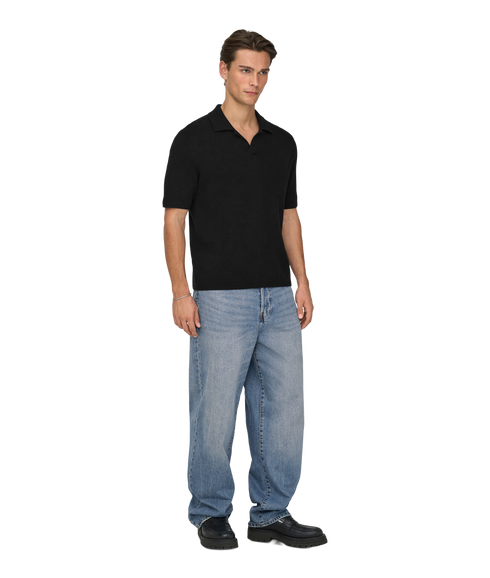 Travis Reg 12 Ss Mel Knit - Black