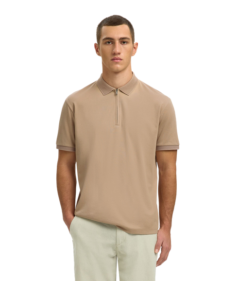 Fave Zip Ss Polo - Brown