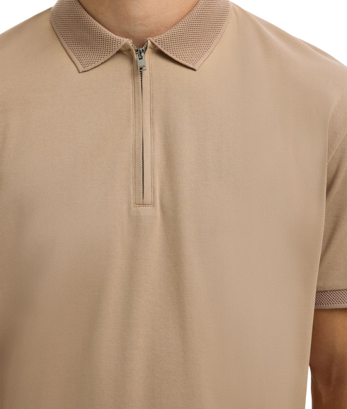 Fave Zip Ss Polo - Brown