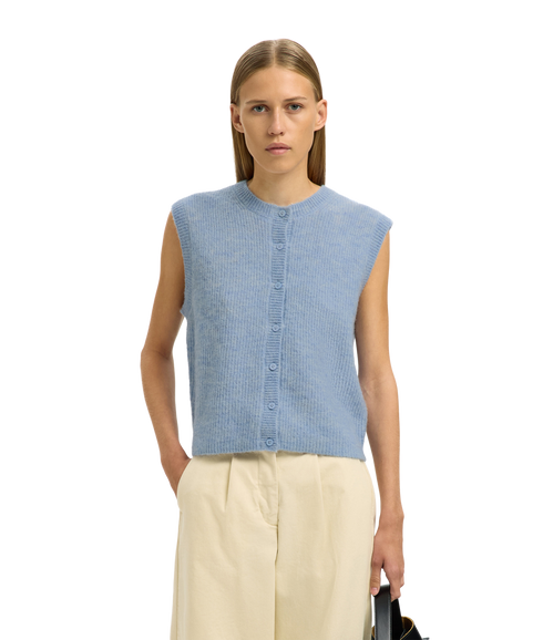Lulu Sl Button O-Neck Vest - Blue
