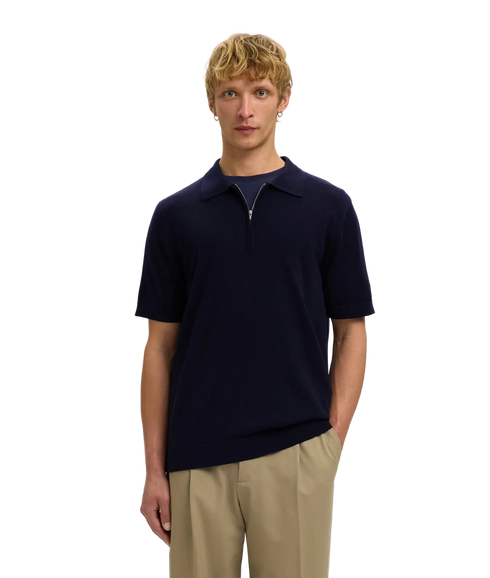 Tray Ss Knit Half Zip Polo - Blue