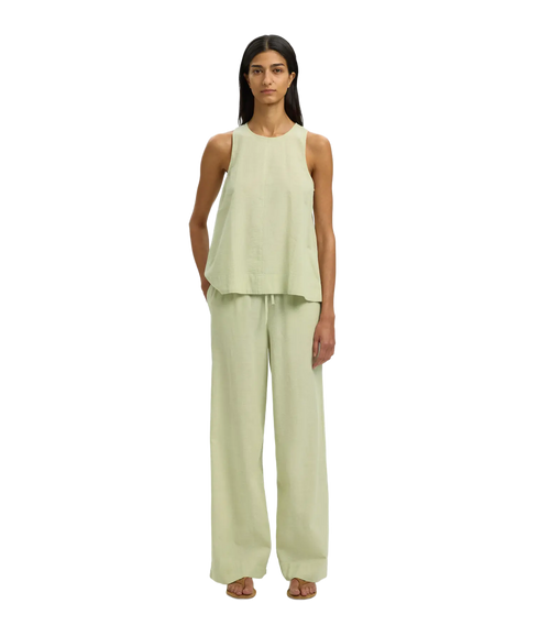 Luisa Mw Wide Linen Blend Pant - Green