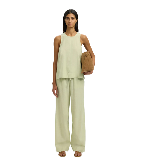 Luisa Mw Wide Linen Blend Pant - Green
