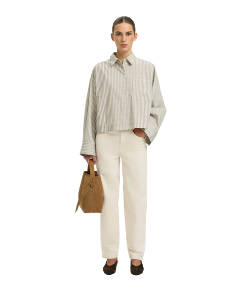 Astha Ls Cropped Boxy Shirt - Grey